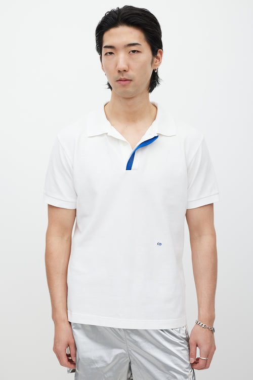 Dior White & Blue Embroidered Polo