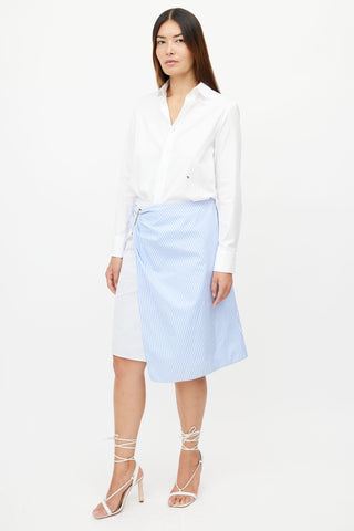 Dior White & Blue Stripe Asymmetrical Skirt