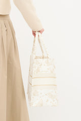Dior White & Gold Canvas Zodiac Embroidered Medium Book Tote Bag