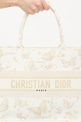 Dior White & Gold Canvas Zodiac Embroidered Medium Book Tote Bag