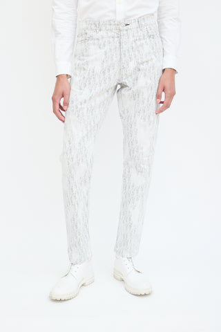 Dior White & Grey Embroidered Oblique Jeans