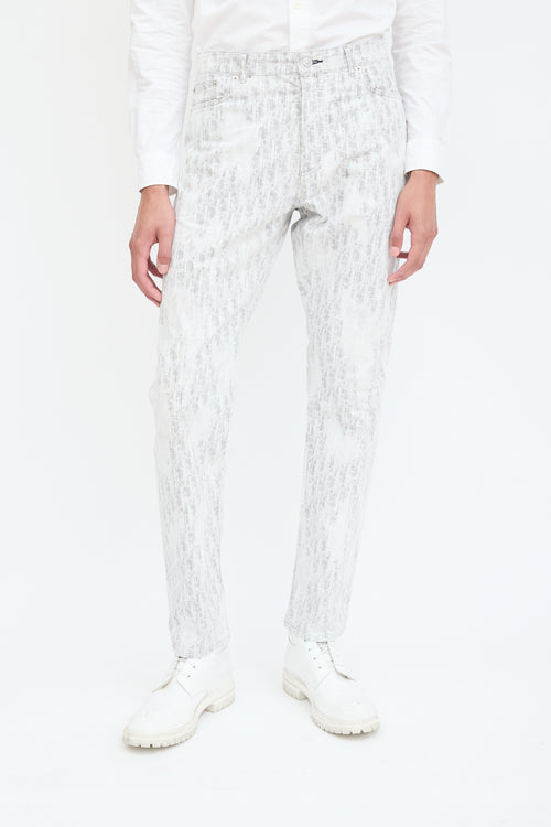 Dior White & Grey Embroidered Oblique Jeans