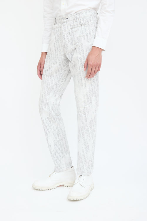 Dior White & Grey Embroidered Oblique Jeans