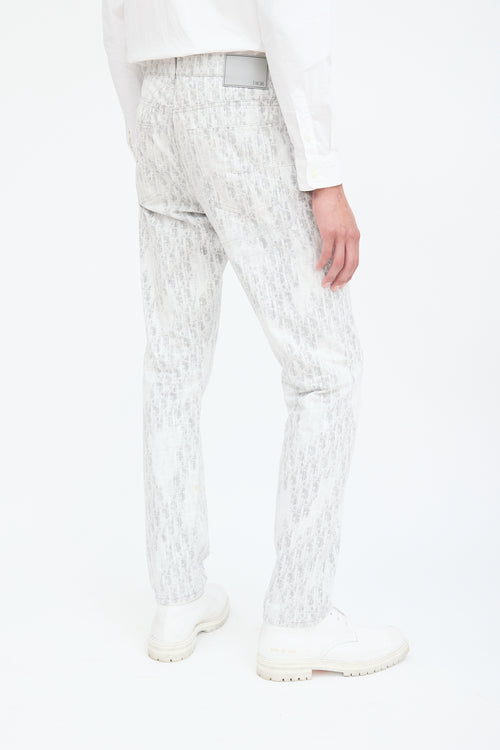 Dior White & Grey Embroidered Oblique Jeans