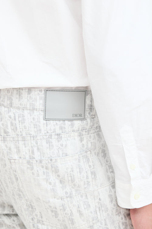 Dior White & Grey Embroidered Oblique Jeans