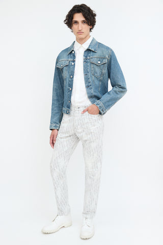 Dior White & Grey Embroidered Oblique Jeans