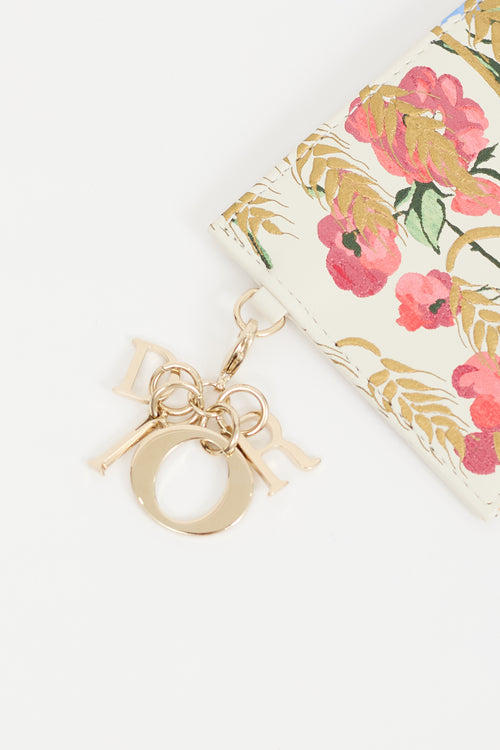 Dior White & Multi Lady Dior Hibiscus Card Holder