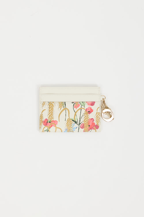 Dior White & Multi Lady Dior Hibiscus Card Holder
