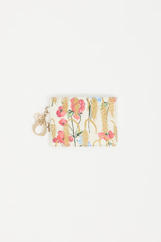 Dior White & Multi Lady Dior Hibiscus Card Holder