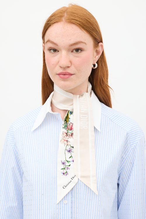 Dior White & Multi Silk D-Floral Mitzah Twill Scarf