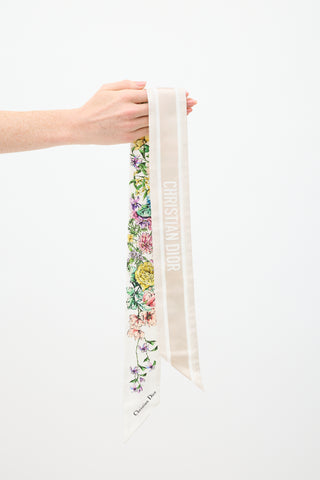 Dior White & Multi Silk D-Floral Mitzah Twill Scarf