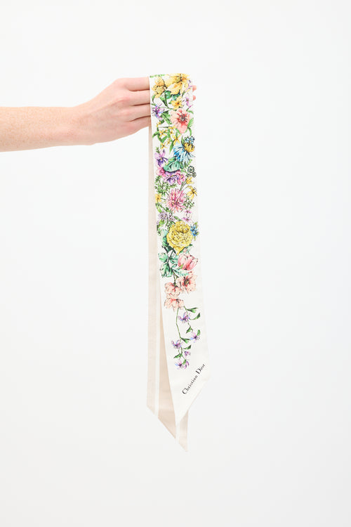 Dior White & Multi Silk D-Floral Mitzah Twill Scarf