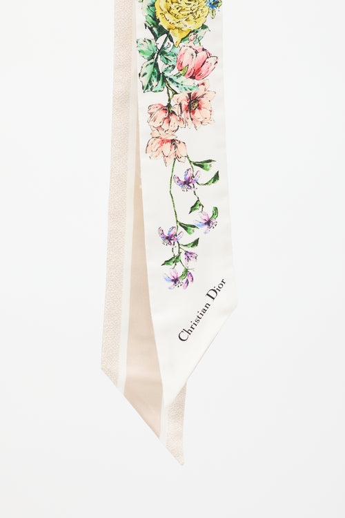 Dior White & Multi Silk D-Floral Mitzah Twill Scarf