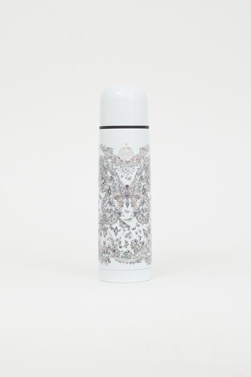 Dior White & Multicolour Printed Water Bottle