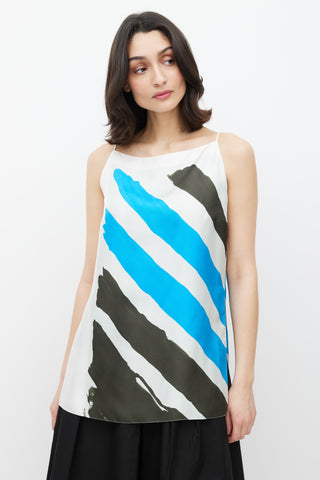 Dior White & Multicolour Stripe Silk Tank Top
