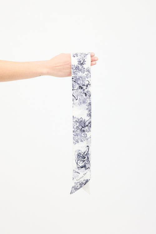 Dior White & Navy Silk Jouy Sauvage Twill Scarf