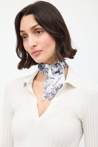 Dior White & Navy Silk Jouy Sauvage Twill Scarf