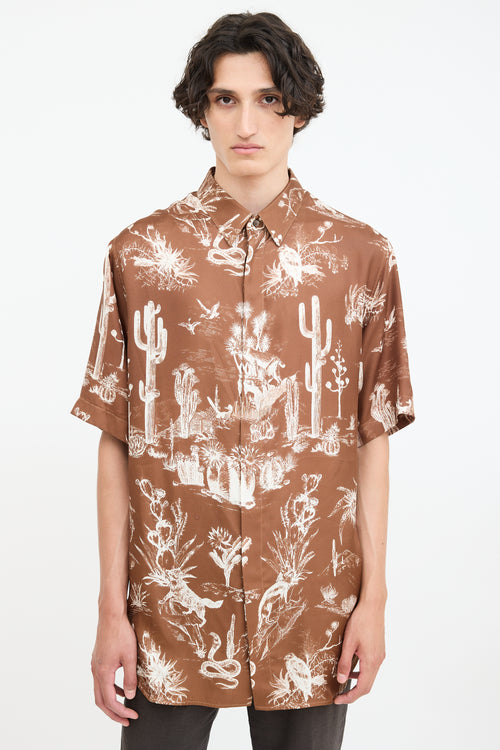 Dior X Cactus Jack Brown & White Oversized Printed Shirt