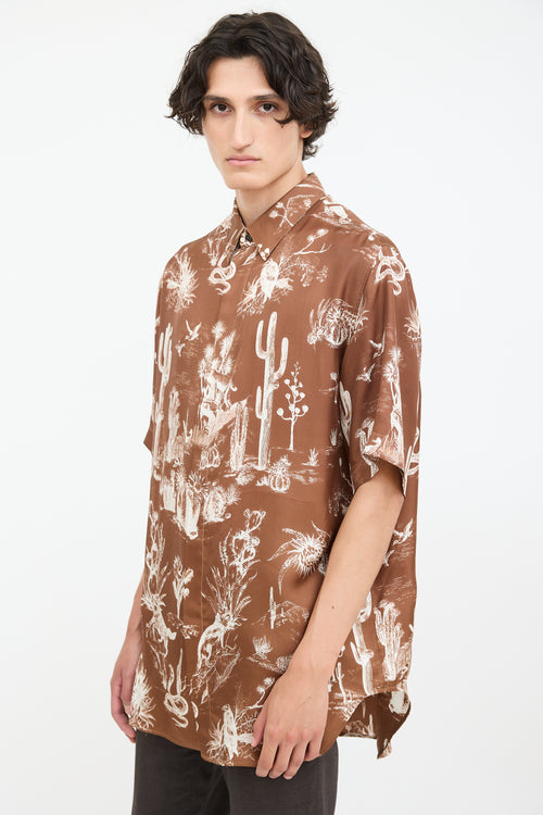 Dior X Cactus Jack Brown & White Oversized Printed Shirt