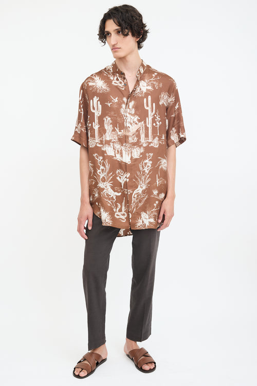 Dior X Cactus Jack Brown & White Oversized Printed Shirt