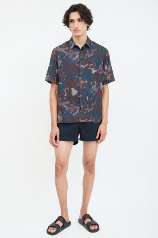 Dior X Peter Doig Navy & Burgundy Oblique Abstract Shirt