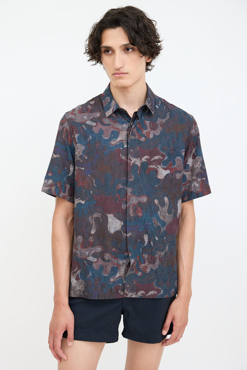 Dior X Peter Doig Navy & Burgundy Oblique Abstract Shirt