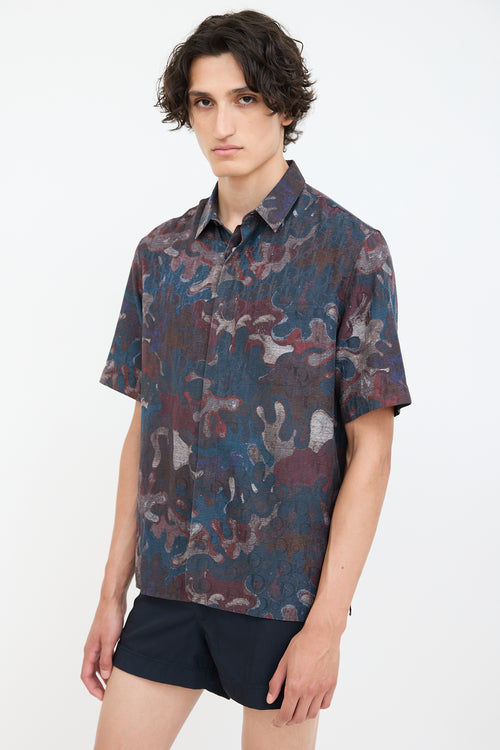 Dior X Peter Doig Navy & Burgundy Oblique Abstract Shirt