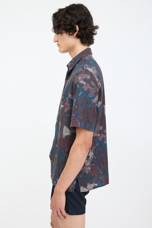 Dior X Peter Doig Navy & Burgundy Oblique Abstract Shirt