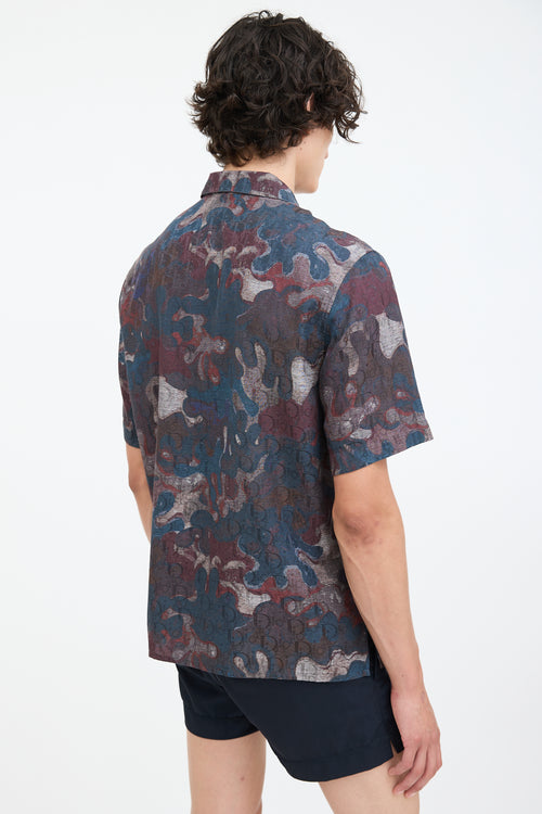 Dior X Peter Doig Navy & Burgundy Oblique Abstract Shirt