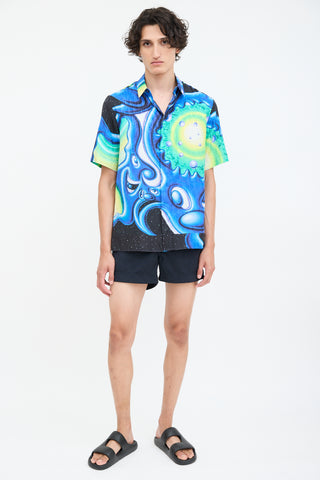 Dior X Kenny Scharf Blue & Multi Oblique Printed Shirt