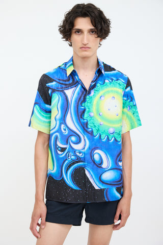 Dior X Kenny Scharf Blue & Multi Oblique Printed Shirt