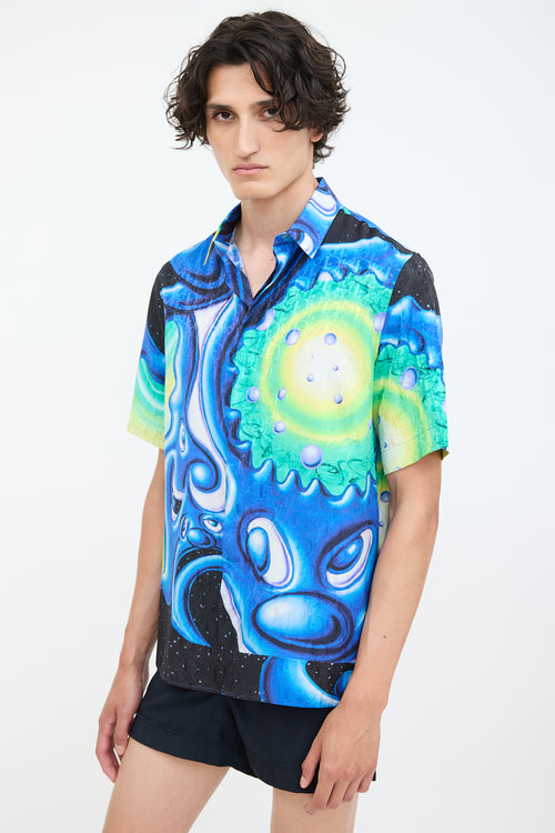 Dior X Kenny Scharf Blue & Multi Oblique Printed Shirt