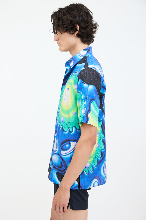 Dior X Kenny Scharf Blue & Multi Oblique Printed Shirt