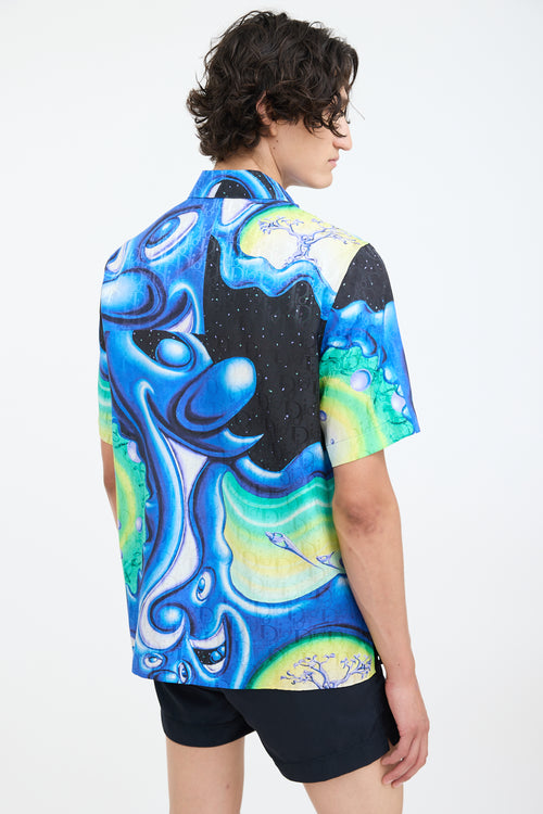 Dior X Kenny Scharf Blue & Multi Oblique Printed Shirt