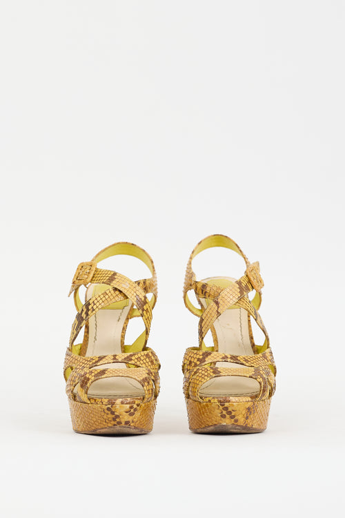 Dior Yellow Textured Leather Strappy Platform Heel
