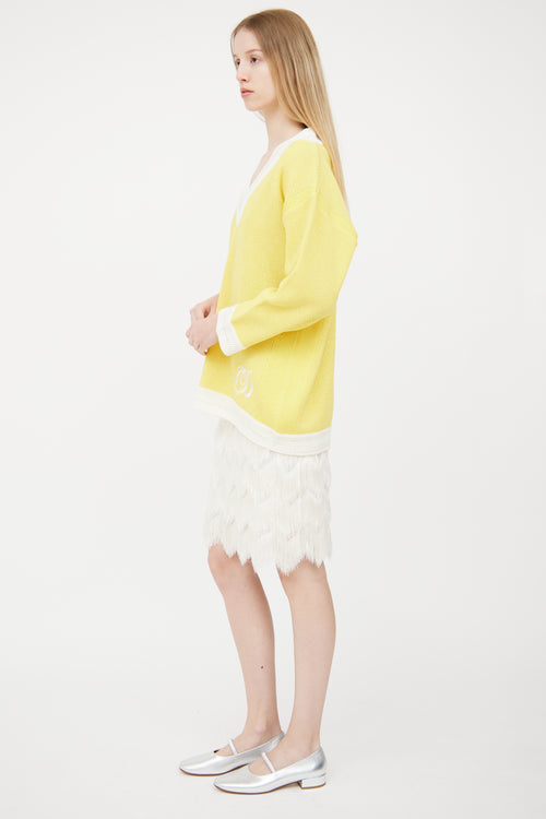 Dior Yellow Sparkle V-neck Sweater