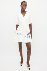 Dior White & Multicolour Floral Embroidered Dress