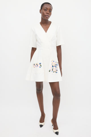 Dior White & Multicolour Floral Embroidered Dress