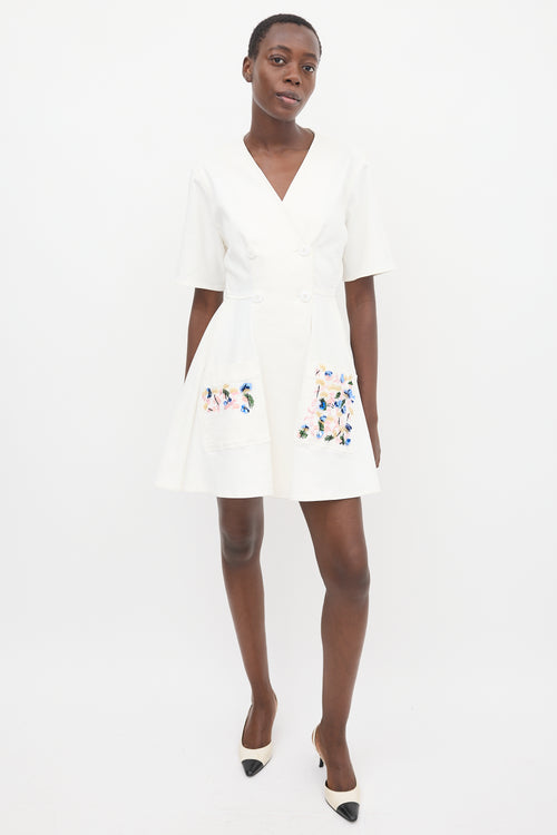 Dior White & Multicolour Floral Embroidered Dress