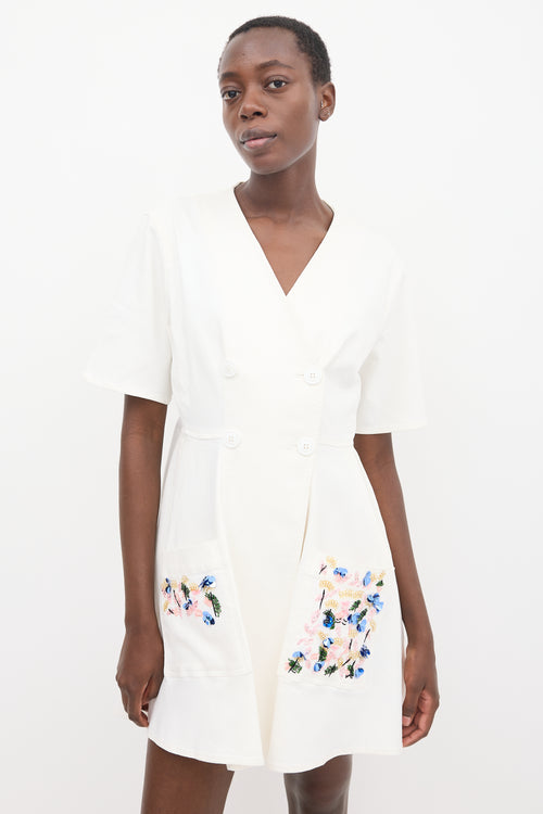 Dior White & Multicolour Floral Embroidered Dress