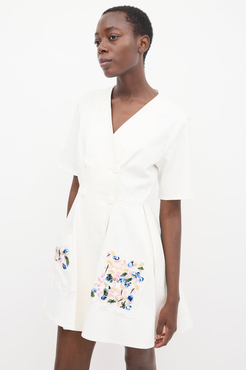 Dior White & Multicolour Floral Embroidered Dress