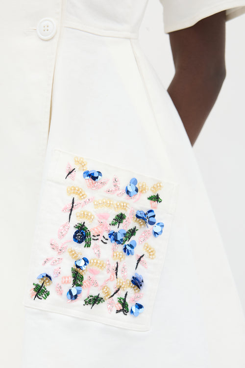 Dior White & Multicolour Floral Embroidered Dress