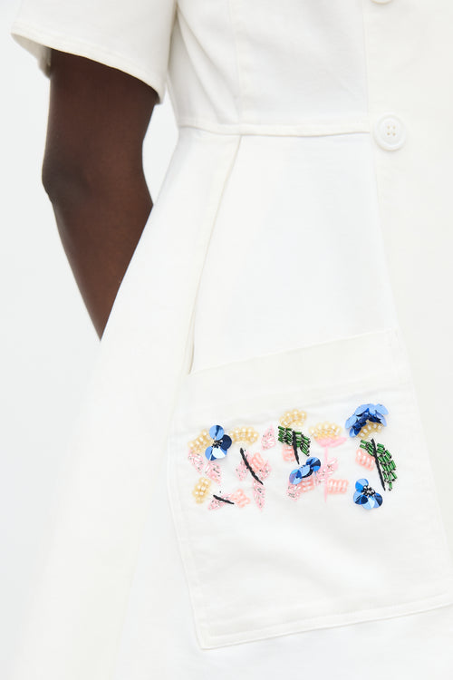 Dior White & Multicolour Floral Embroidered Dress