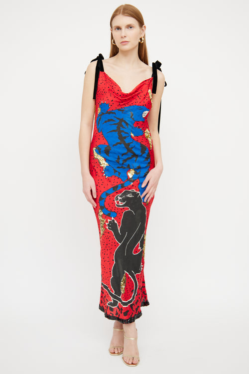 DiscountUniverse Red Graphic Sleeveless Dress