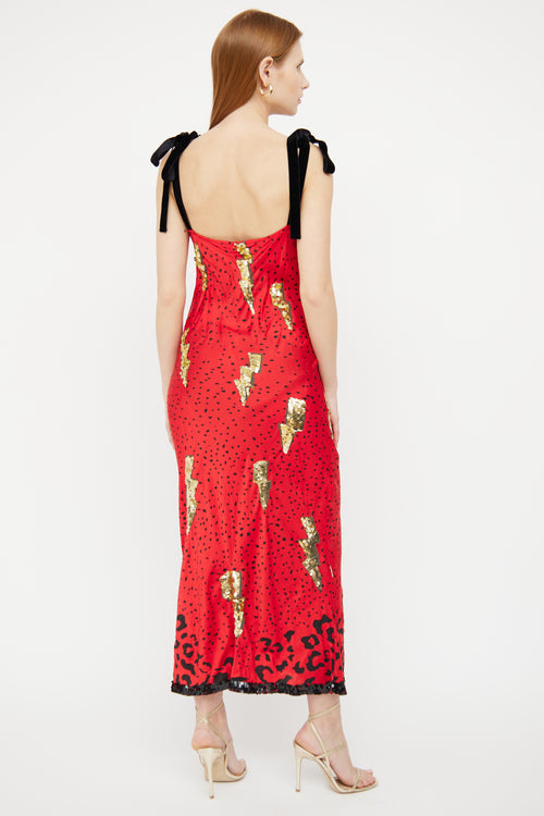 DiscountUniverse Red Graphic Sleeveless Dress