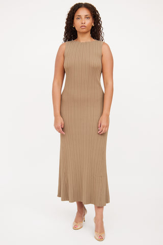 Dissh Brown Pleated Sleeveless Maxi Dress