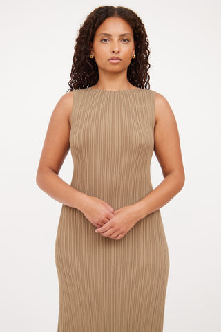 Dissh Brown Pleated Sleeveless Maxi Dress