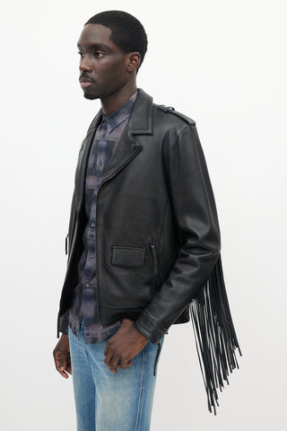 Doce Cero Tres Black Leather Fringe Rider Jacket