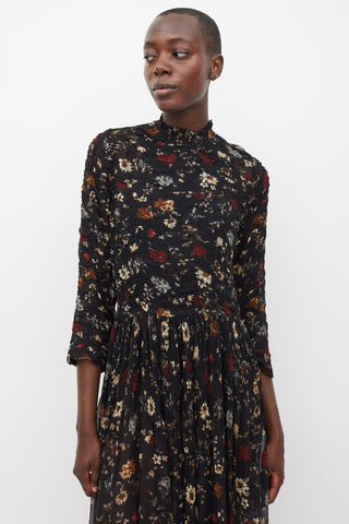 Dôen Black & Multicolour Silk Floral Sheer Dress