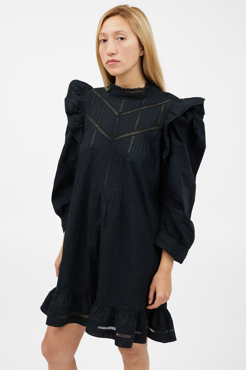 Dôen Black Pleated Lace Dress